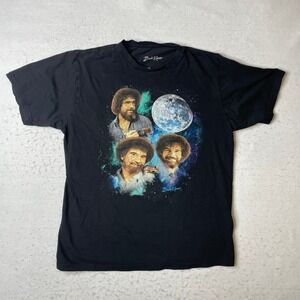 Bob Ross T Shirt Mens L G Graphic Print Black Cotton Moon Space